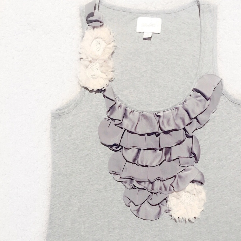 Anthropologie Sleevess Ruffle Tiered Gray Tank - Picture 2 of 3